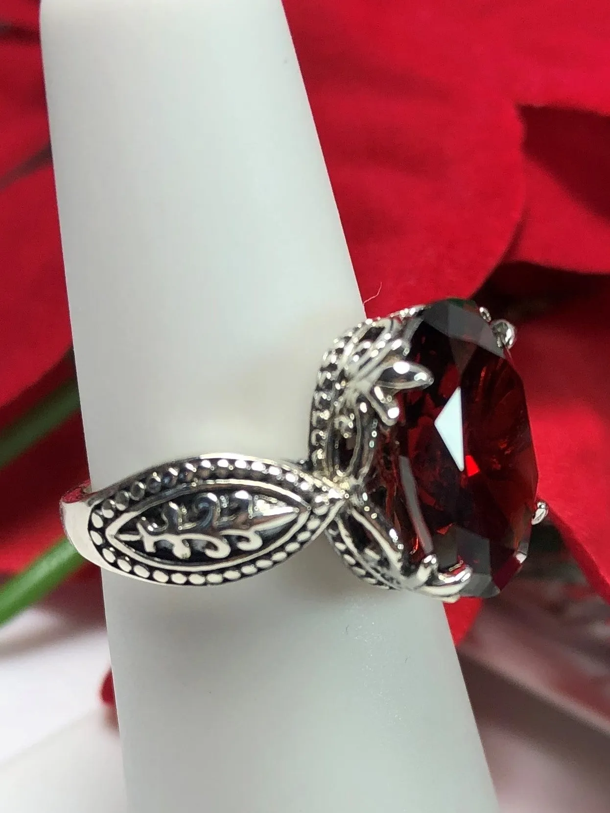 Garnet Cubic Zirconia (CZ) Gothic Ring #D133