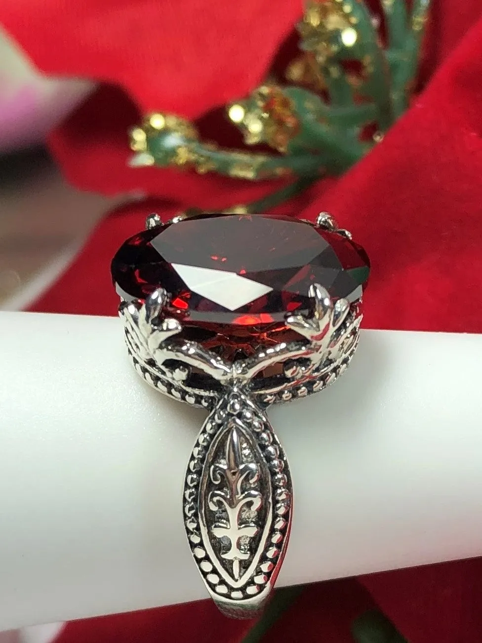 Garnet Cubic Zirconia (CZ) Gothic Ring #D133