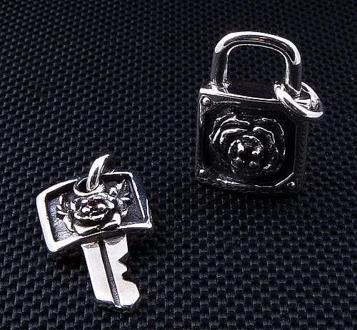Garnet Rose Silver Lock and Key Pendant