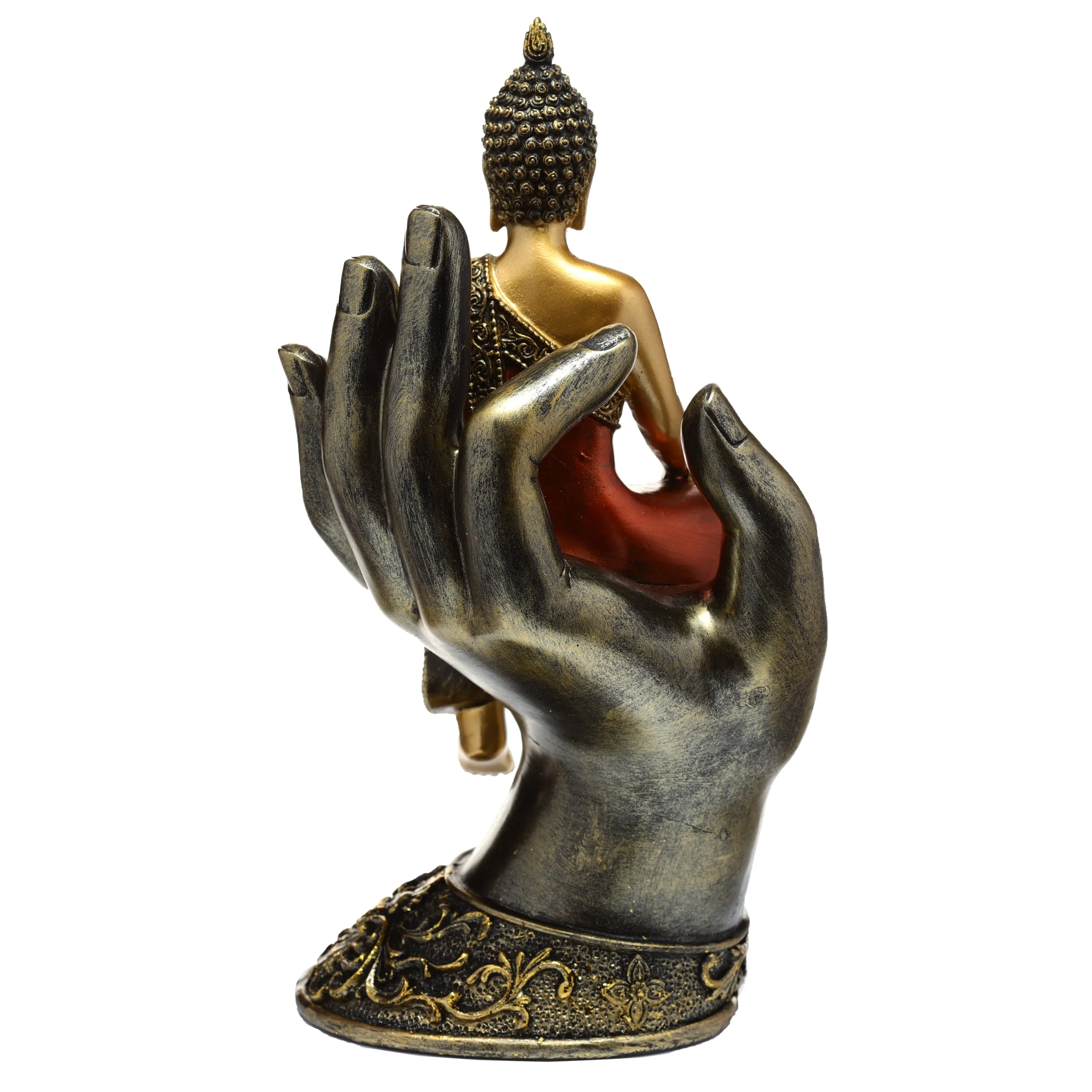 Gold and Red Thai Buddha Sitting in a Hand