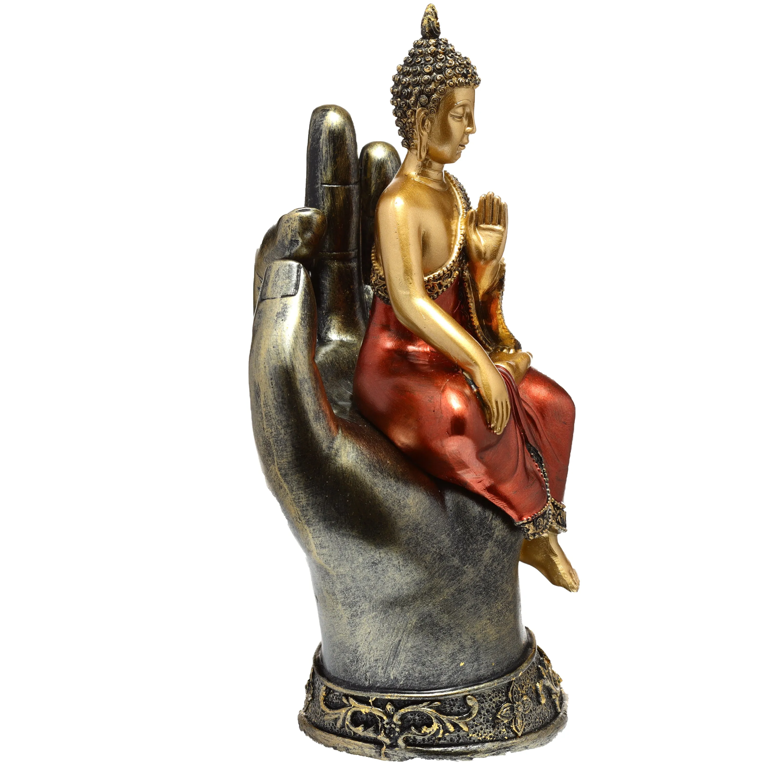 Gold and Red Thai Buddha Sitting in a Hand