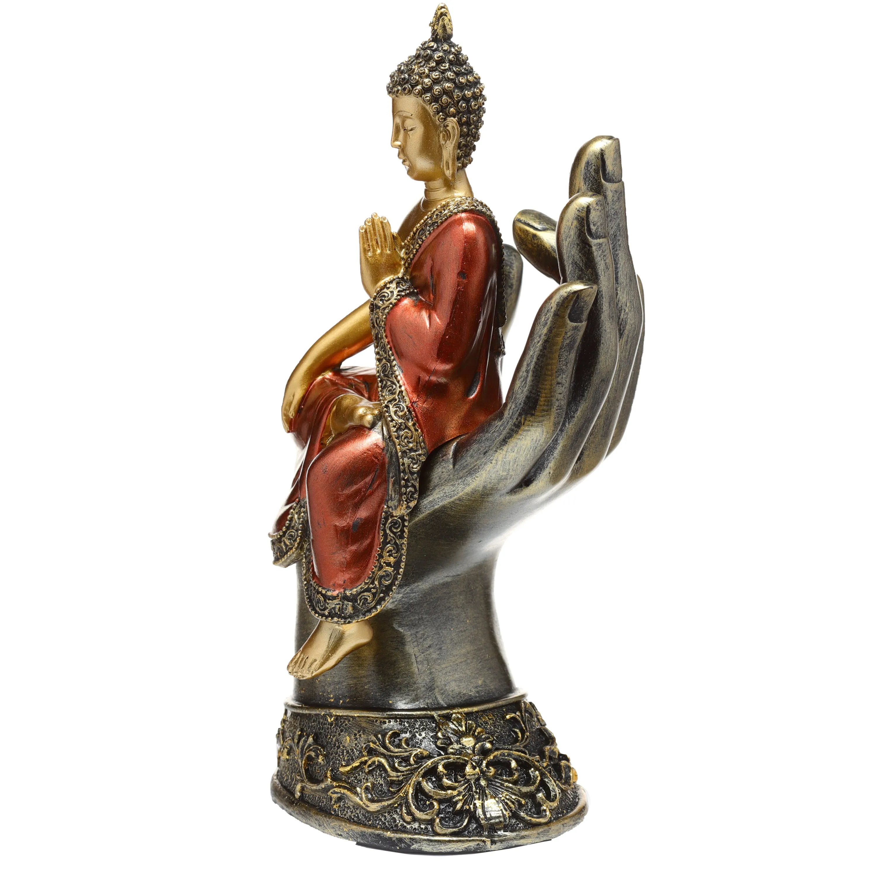 Gold and Red Thai Buddha Sitting in a Hand