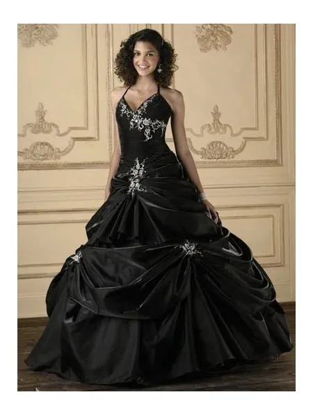 Gothic Antique Black Bridal Gown Made In Taffeta With Halter Corset Embroidered Free Shipping