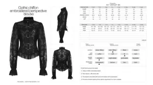 Gothic Chiffon Embroidered Blouse - Black -