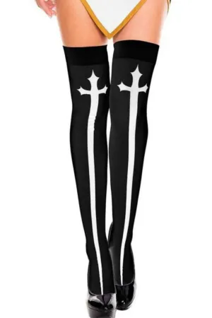 Gothic Cross Cosplay Costume Stocking Thigh High Socks