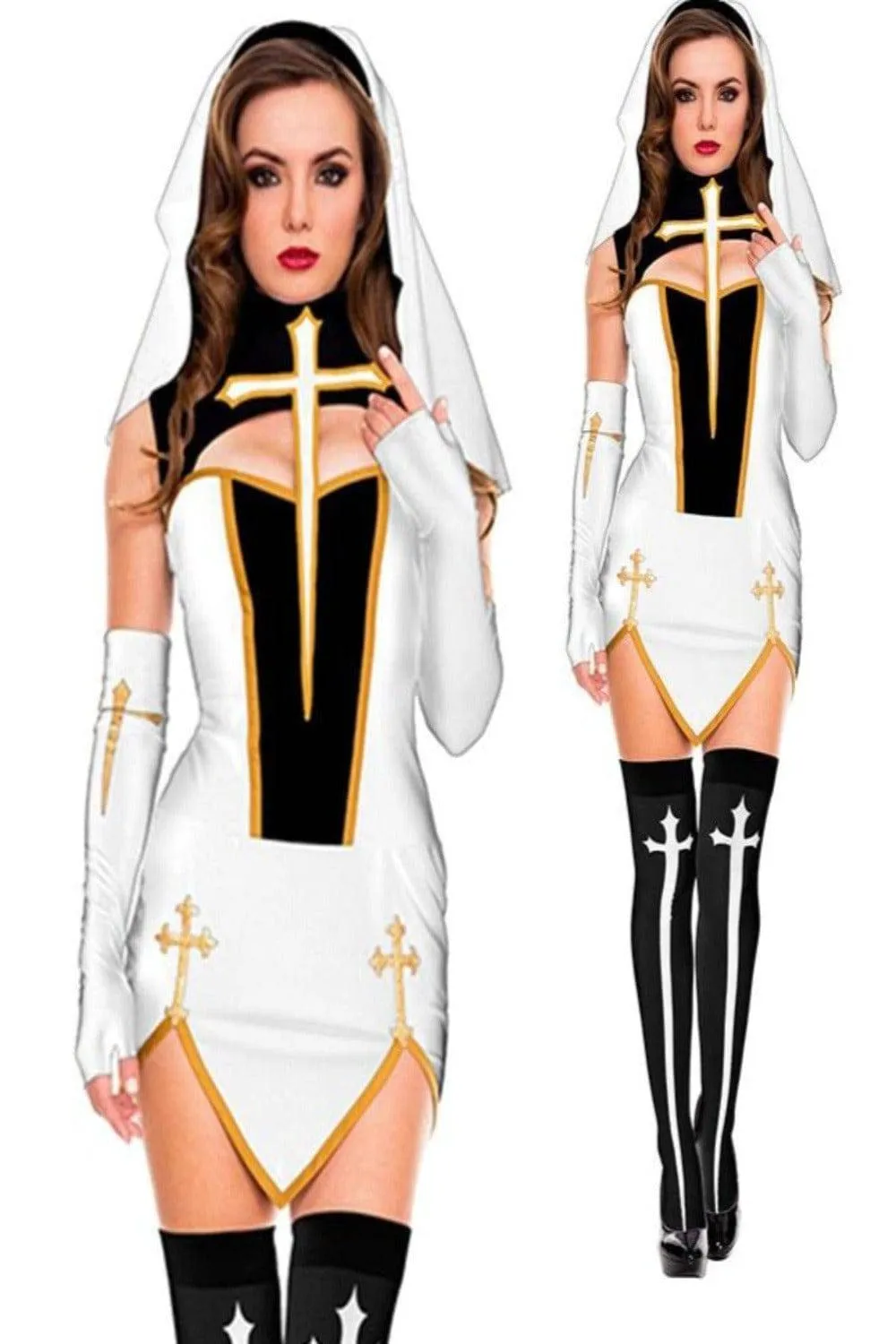 Gothic Cross Cosplay Costume Stocking Thigh High Socks
