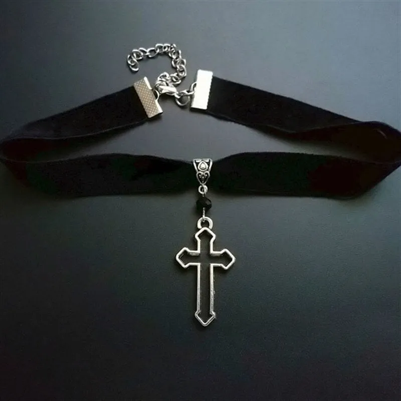 Gothic Cross with Black Glass Earrings Beads Hollow Cross Dangle Silver Colour Goth Jewelry Fashion Novelty Women Gift Friend