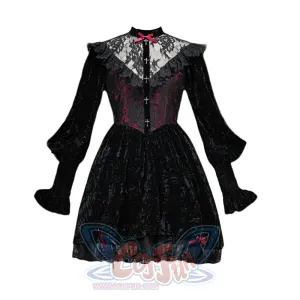 Gothic Halloween Velvet Bubble Sleeve Dress