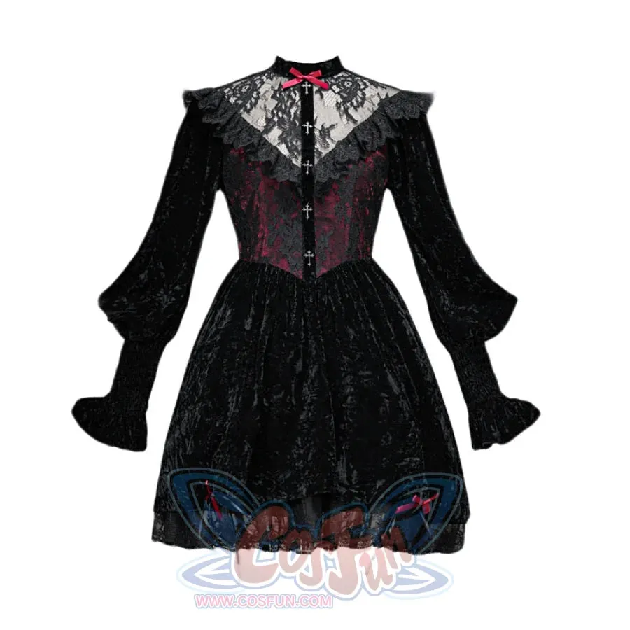 Gothic Halloween Velvet Bubble Sleeve Dress