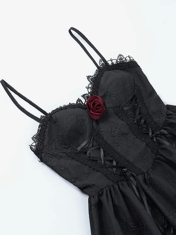 Gothic Lolita Dresses Lace Bows Jacquard Black Black