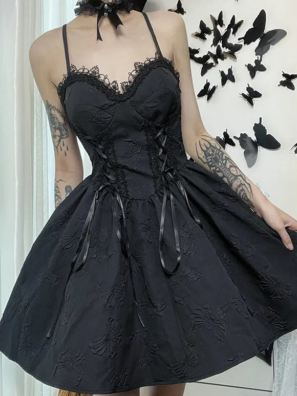 Gothic Lolita Dresses Lace Bows Jacquard Black Black
