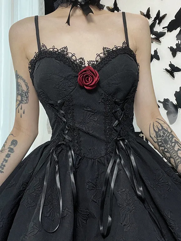 Gothic Lolita Dresses Lace Bows Jacquard Black Black