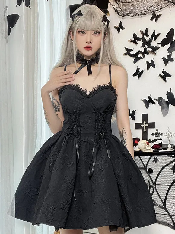 Gothic Lolita Dresses Lace Bows Jacquard Black Black