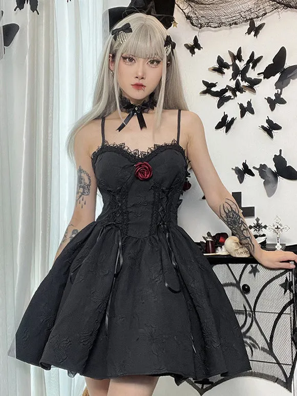Gothic Lolita Dresses Lace Bows Jacquard Black Black