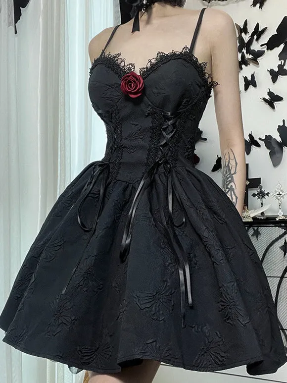 Gothic Lolita Dresses Lace Bows Jacquard Black Black