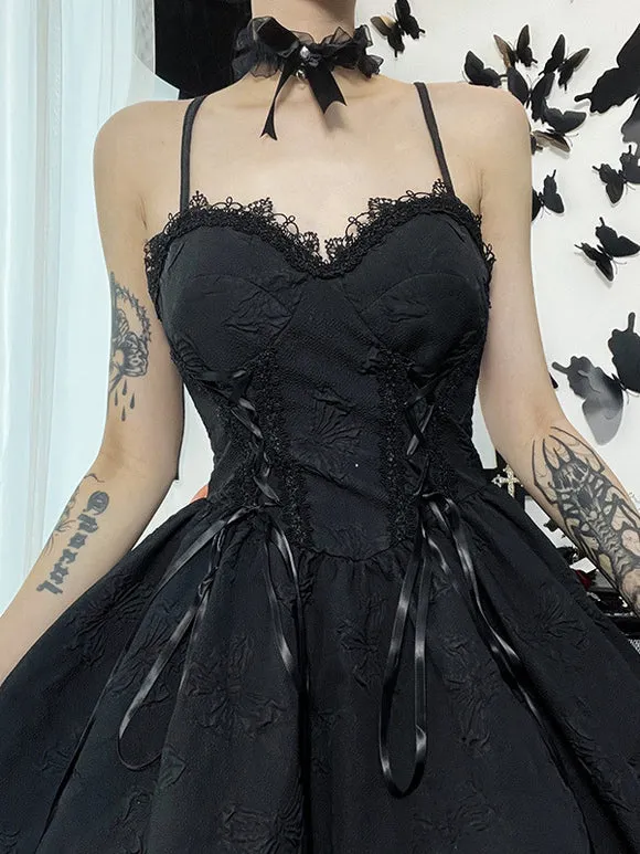 Gothic Lolita Dresses Lace Bows Jacquard Black Black