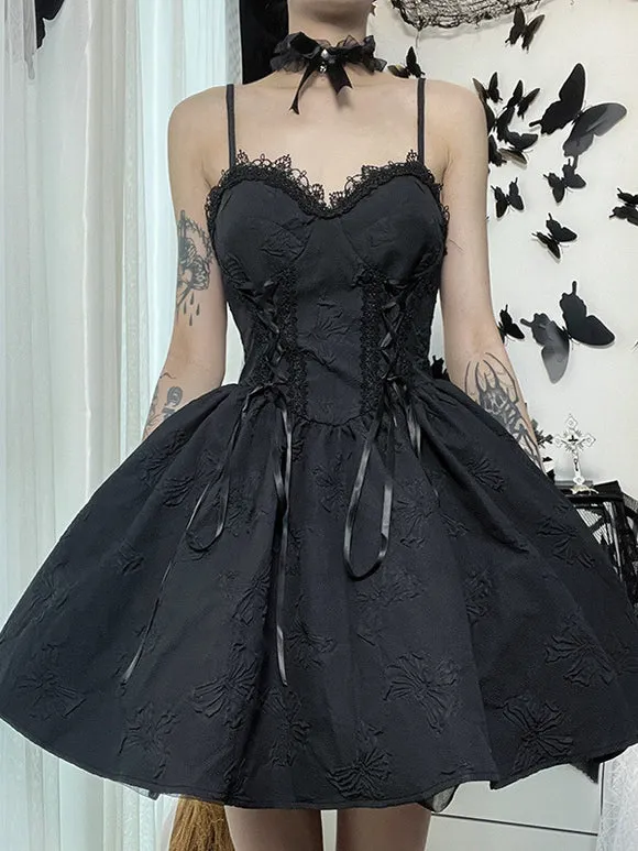 Gothic Lolita Dresses Lace Bows Jacquard Black Black