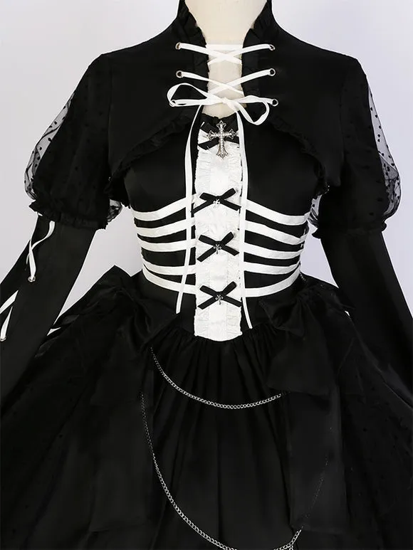 Gothic Lolita Dresses Ruffles Lace Up Polka Dot Black Black