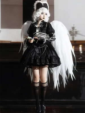 Gothic Lolita Dresses Ruffles Lace Up Polka Dot Black Black