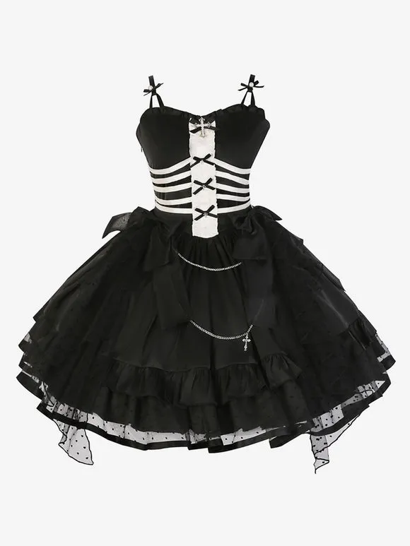 Gothic Lolita Dresses Ruffles Lace Up Polka Dot Black Black