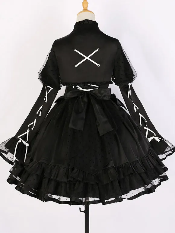 Gothic Lolita Dresses Ruffles Lace Up Polka Dot Black Black