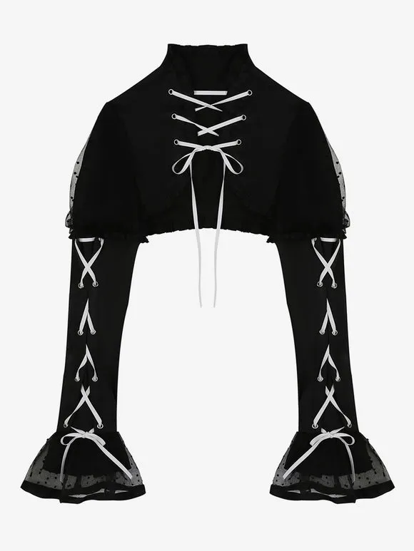 Gothic Lolita Dresses Ruffles Lace Up Polka Dot Black Black