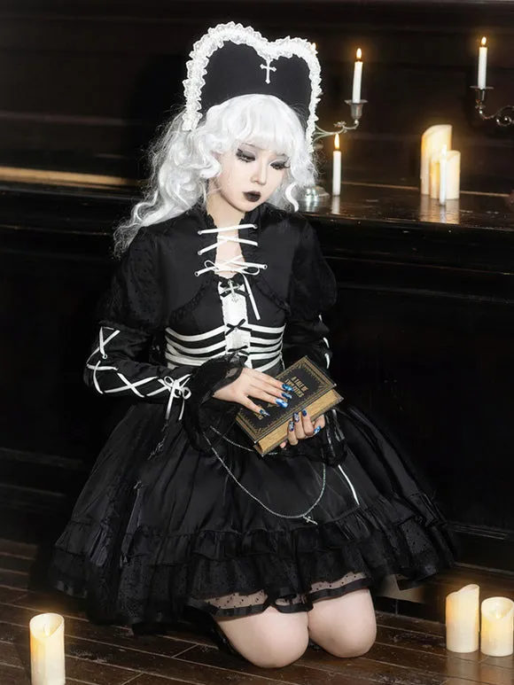 Gothic Lolita Dresses Ruffles Lace Up Polka Dot Black Black