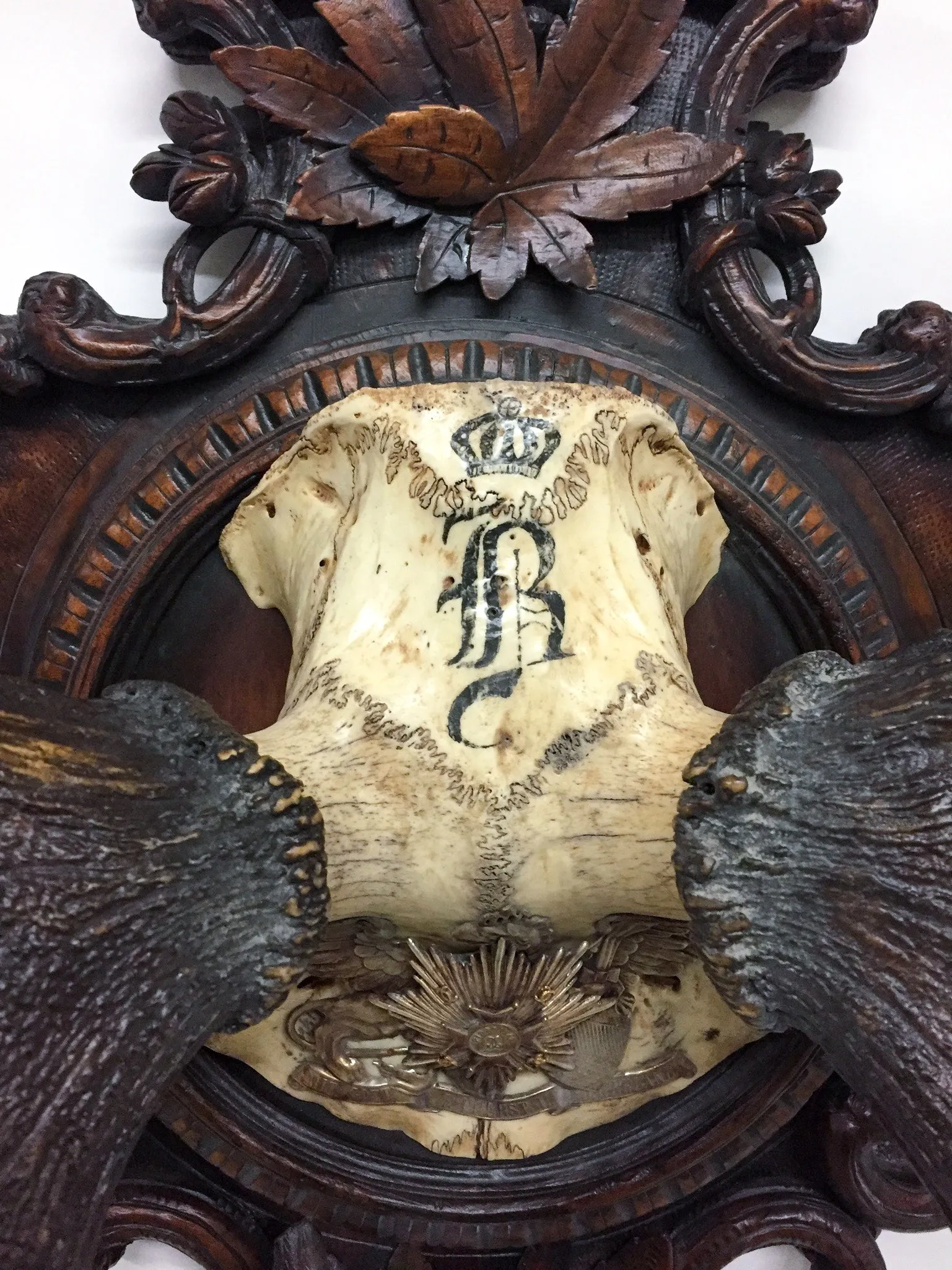 Grand Dukes of Baden Red Stag Trophy on Hand Carved Black Forest Plaque