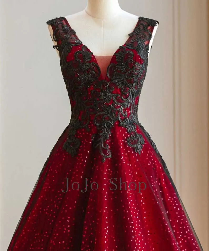 Halloween Gothic Red and Black Lace Wedding Dress ET3035