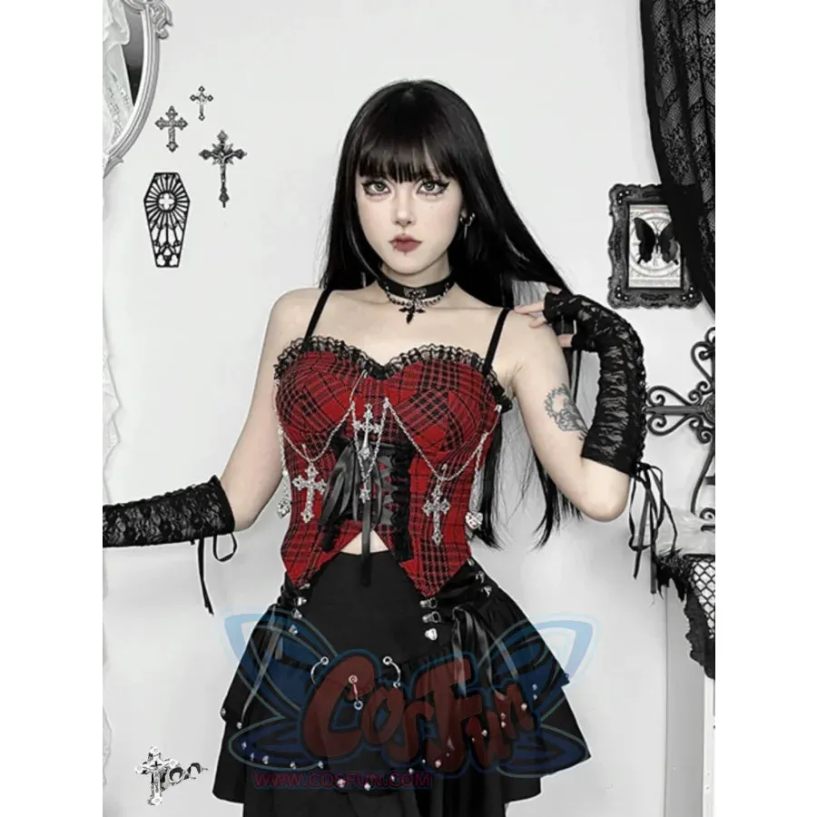 Halloween Punk Red and Black Halter Rock Top
