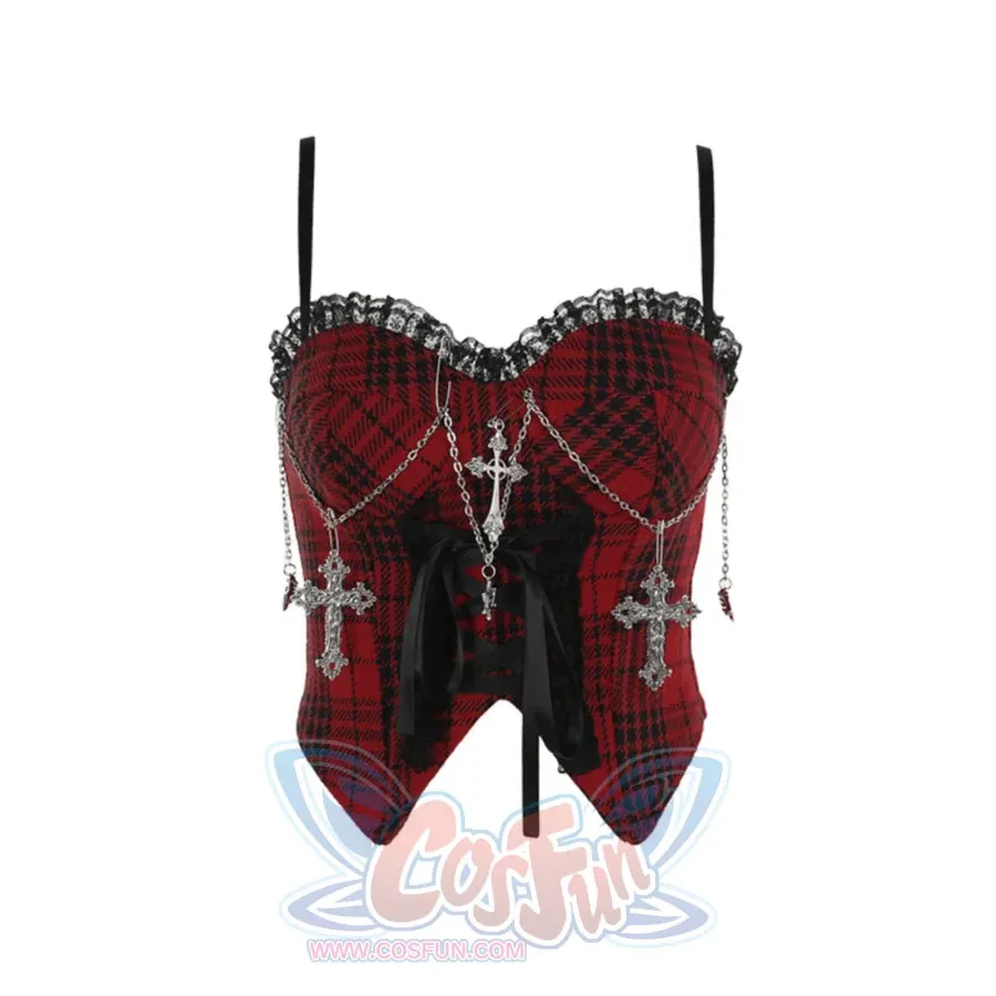 Halloween Punk Red and Black Halter Rock Top