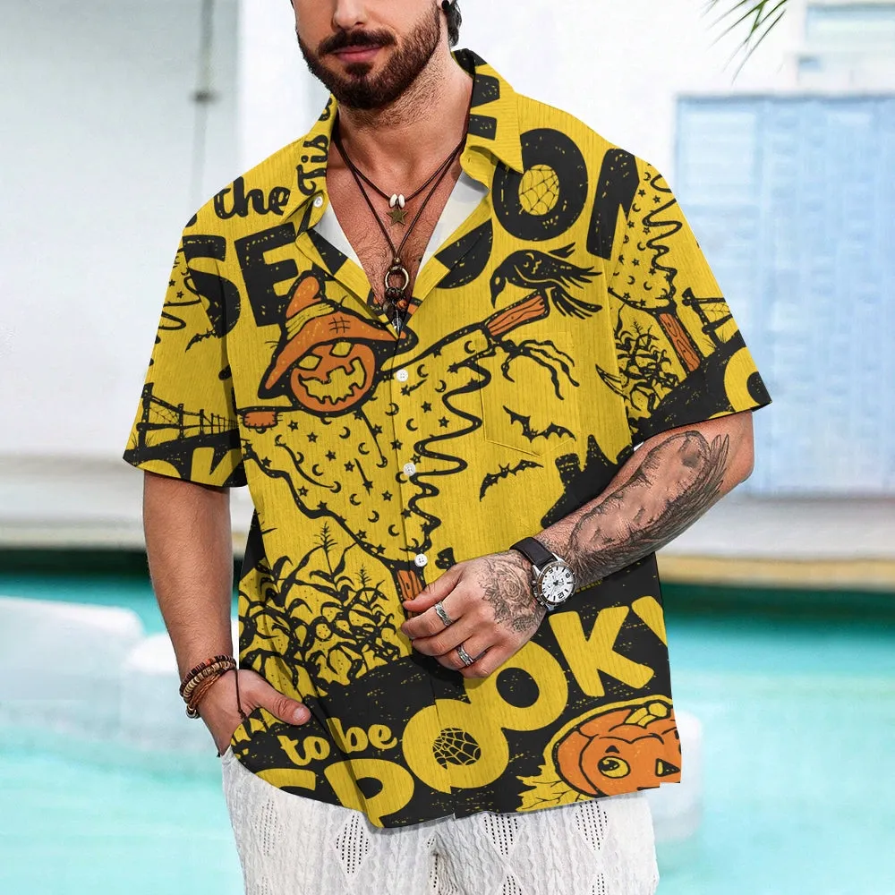 Halloween text print short-sleeved shirt 2408011547