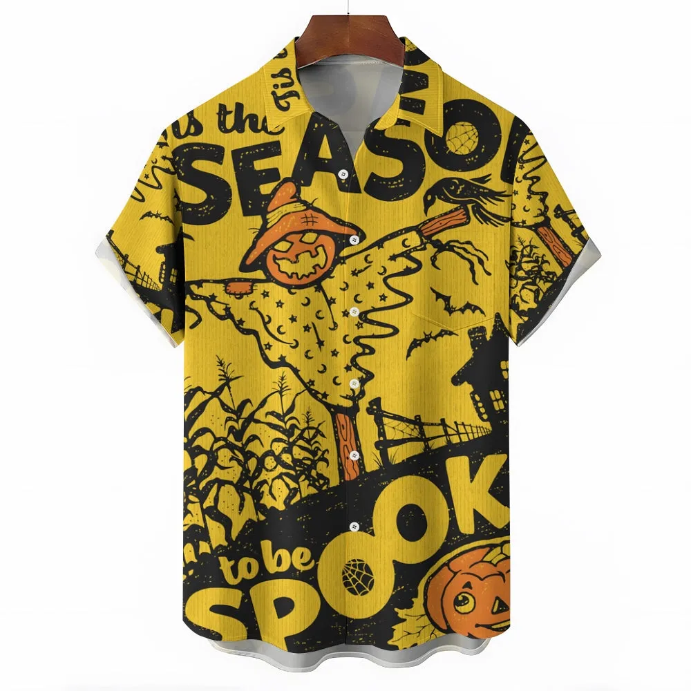 Halloween text print short-sleeved shirt 2408011547