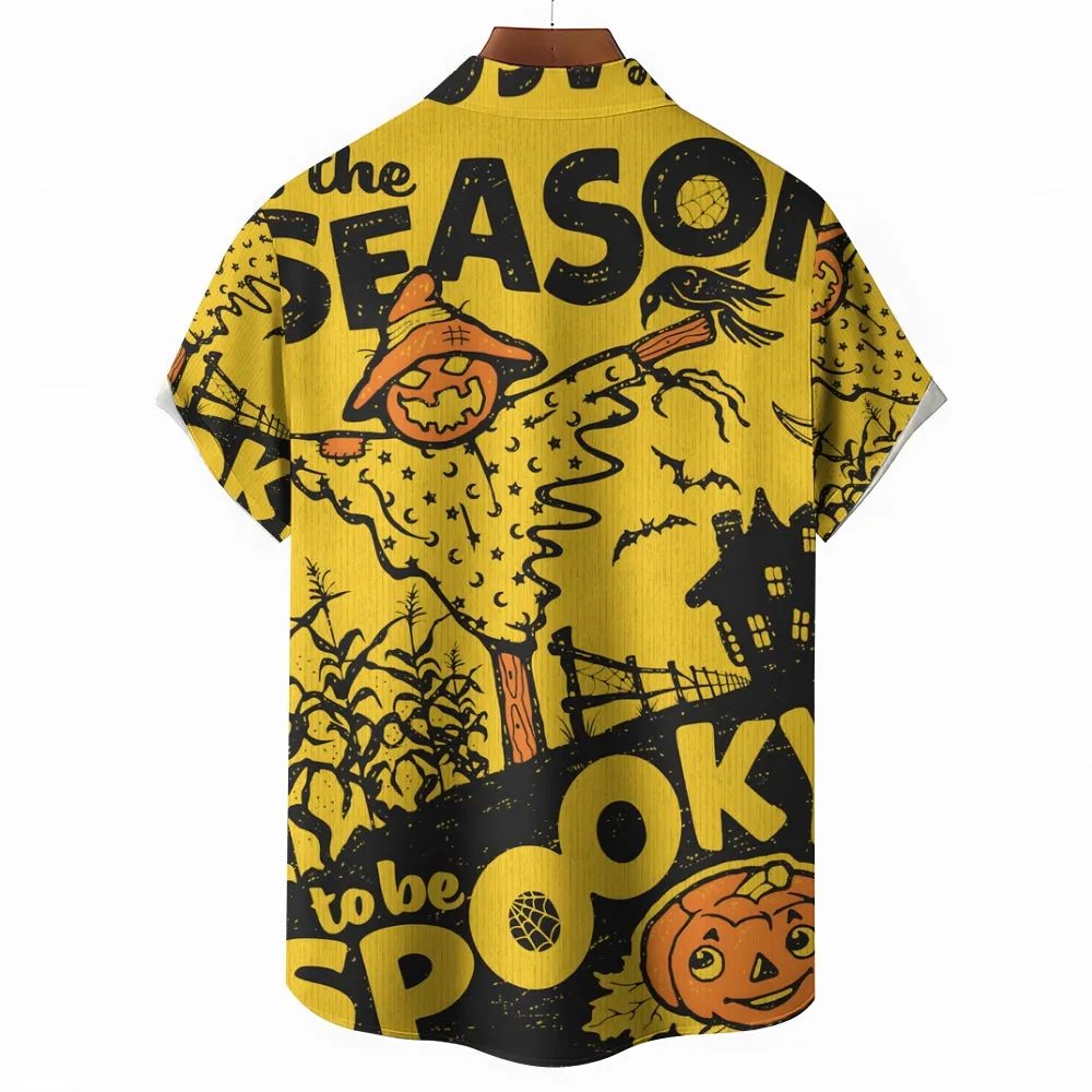 Halloween text print short-sleeved shirt 2408011547