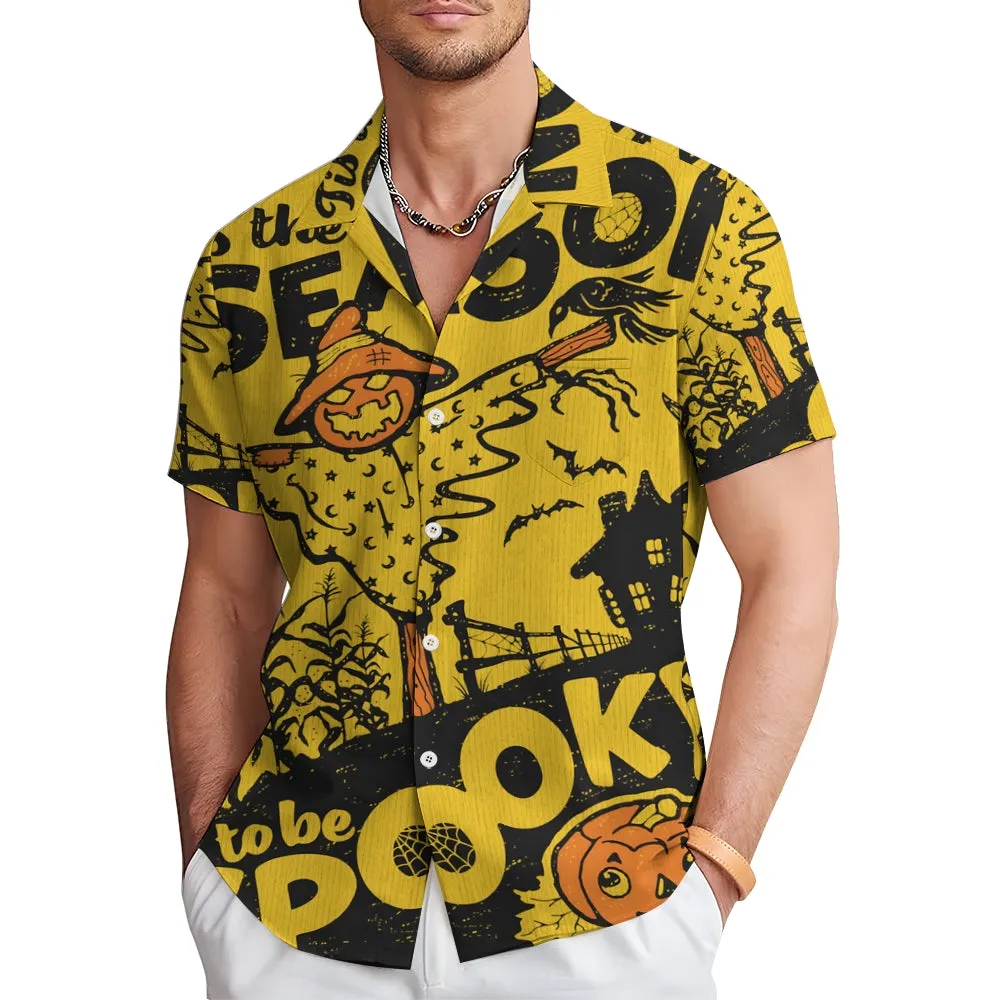 Halloween text print short-sleeved shirt 2408011547
