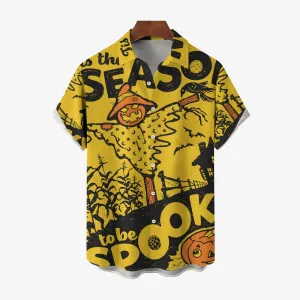 Halloween text print short-sleeved shirt 2408011547