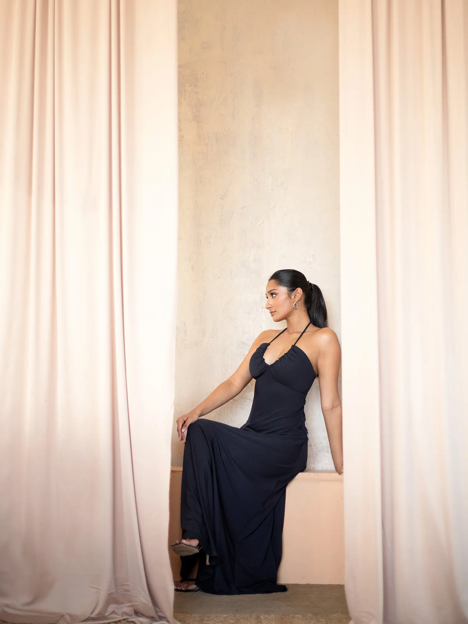 Halter Neck Back Tie up Maxi Dress