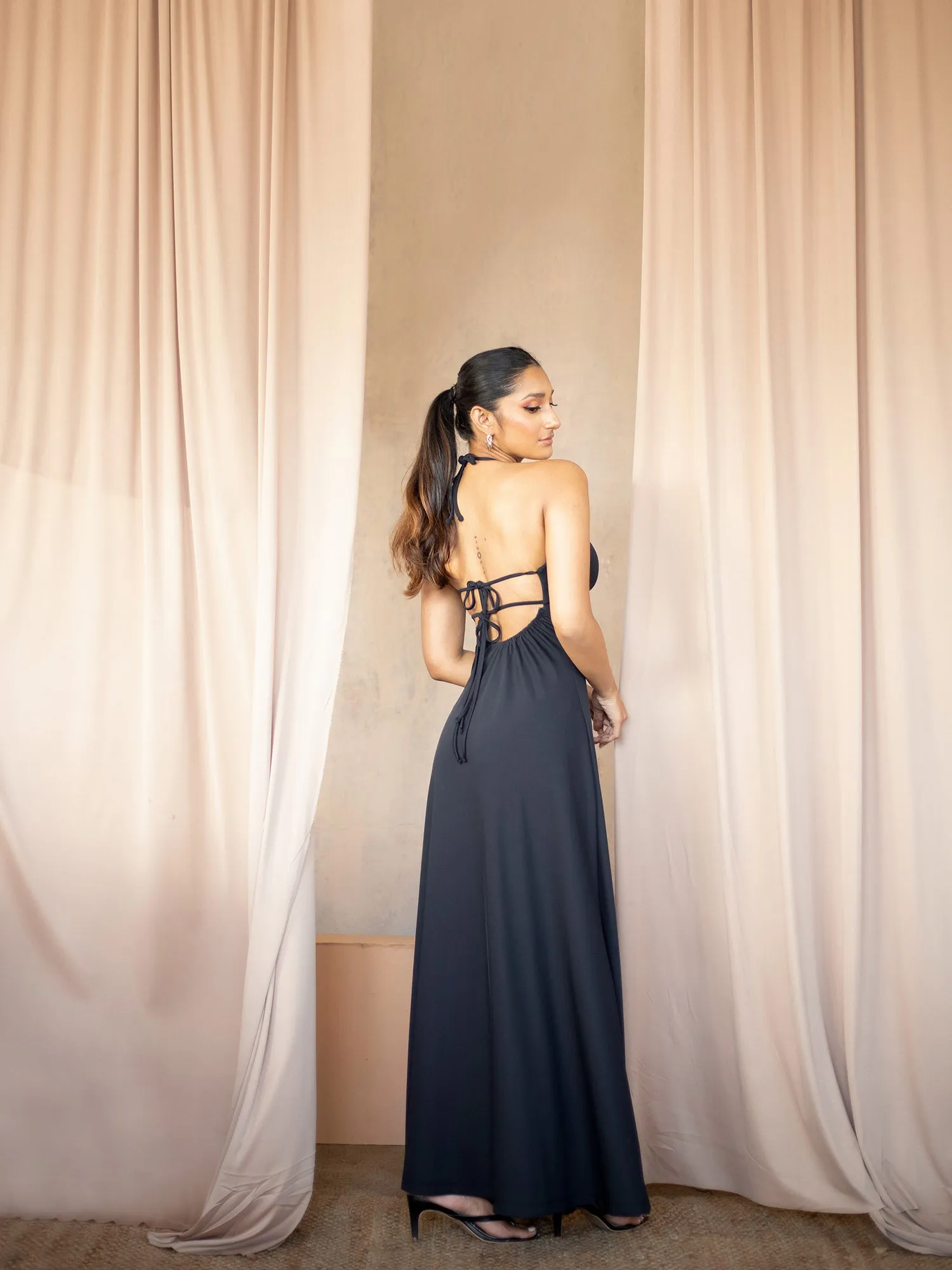 Halter Neck Back Tie up Maxi Dress