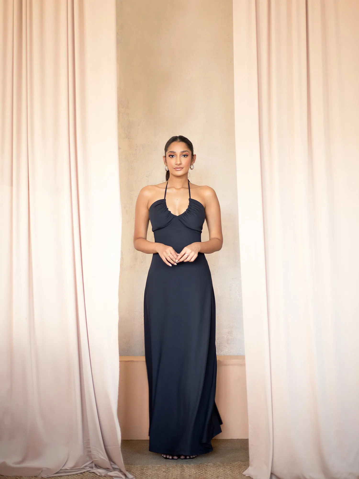 Halter Neck Back Tie up Maxi Dress