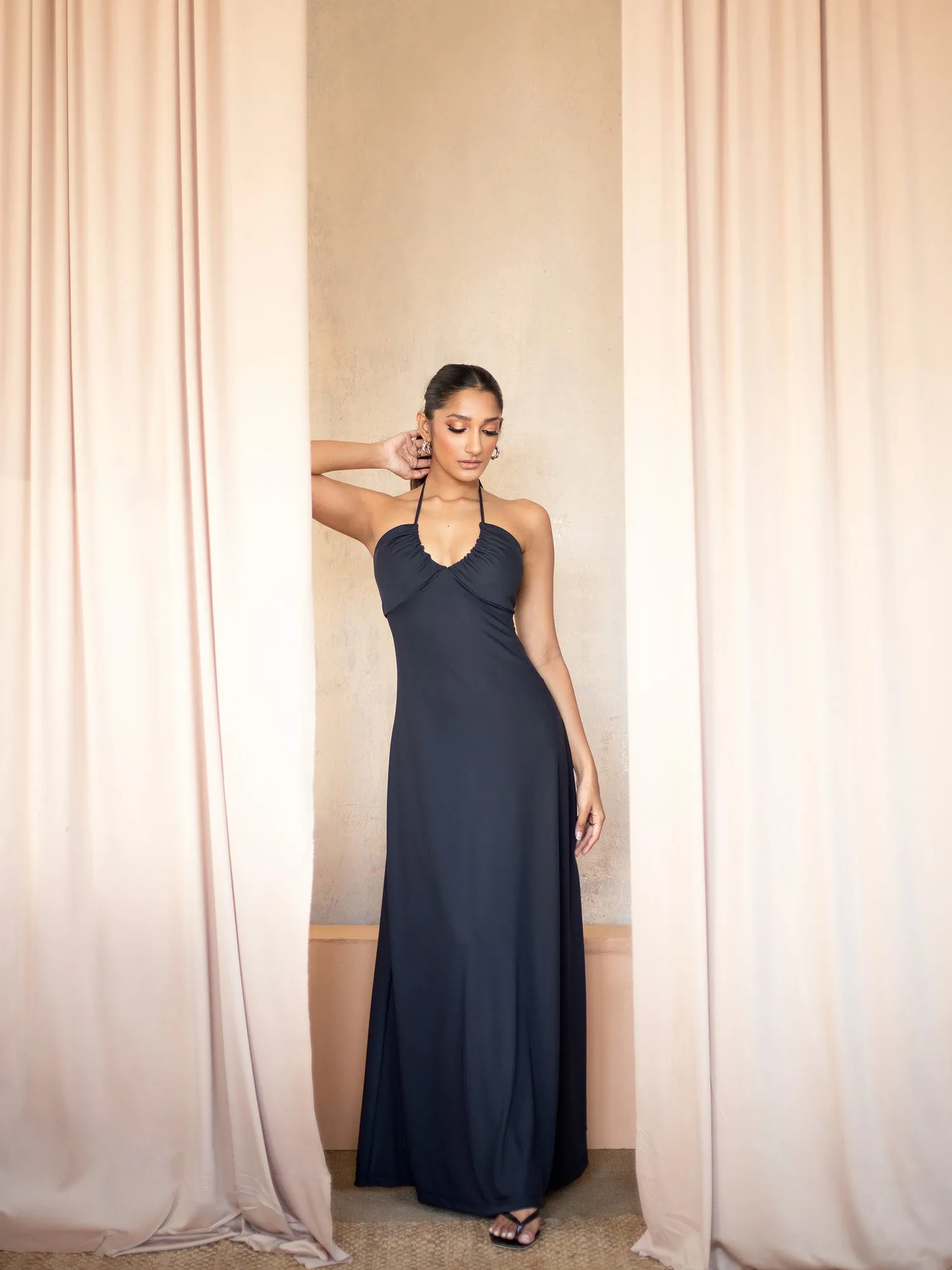 Halter Neck Back Tie up Maxi Dress