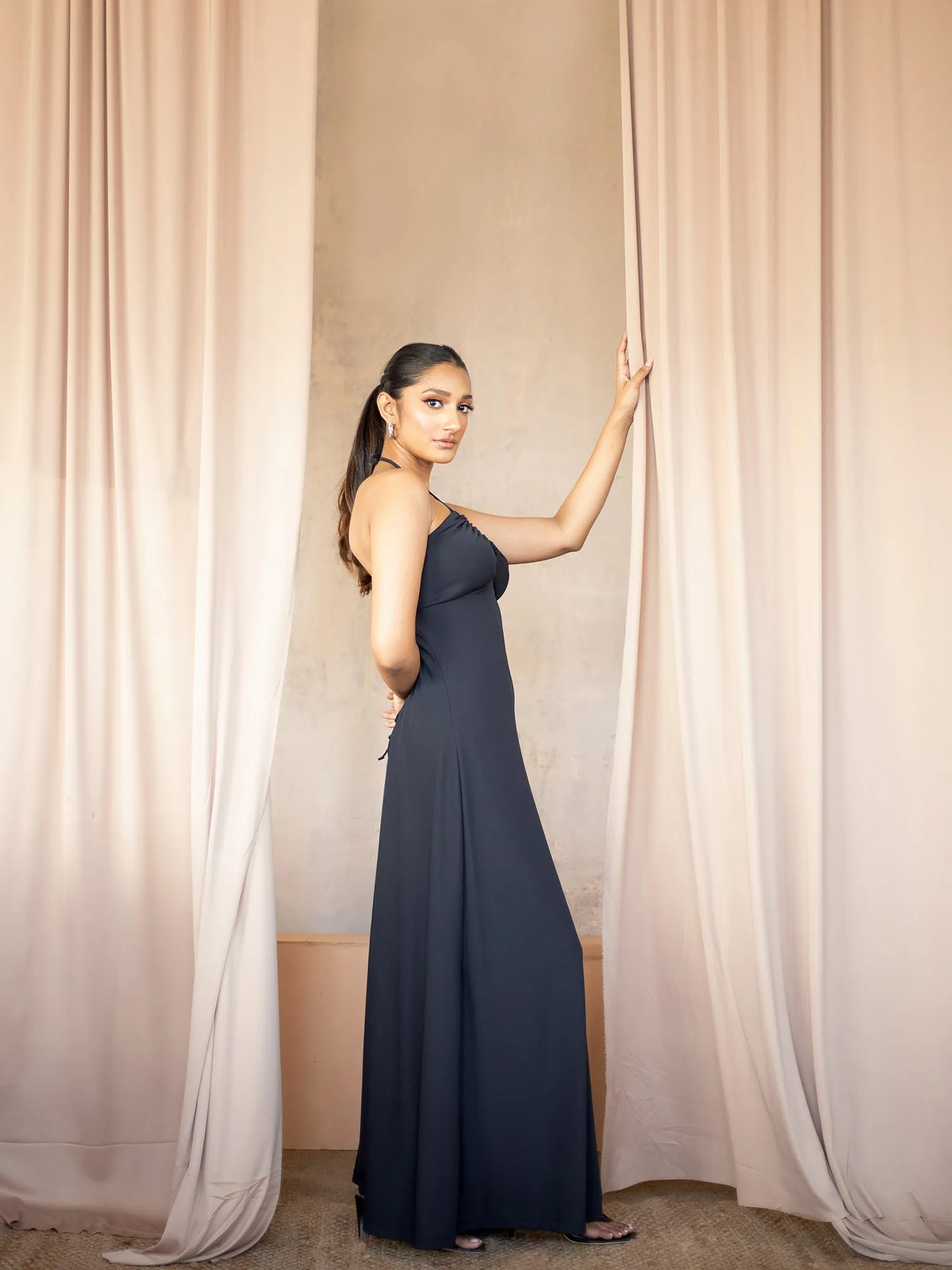 Halter Neck Back Tie up Maxi Dress