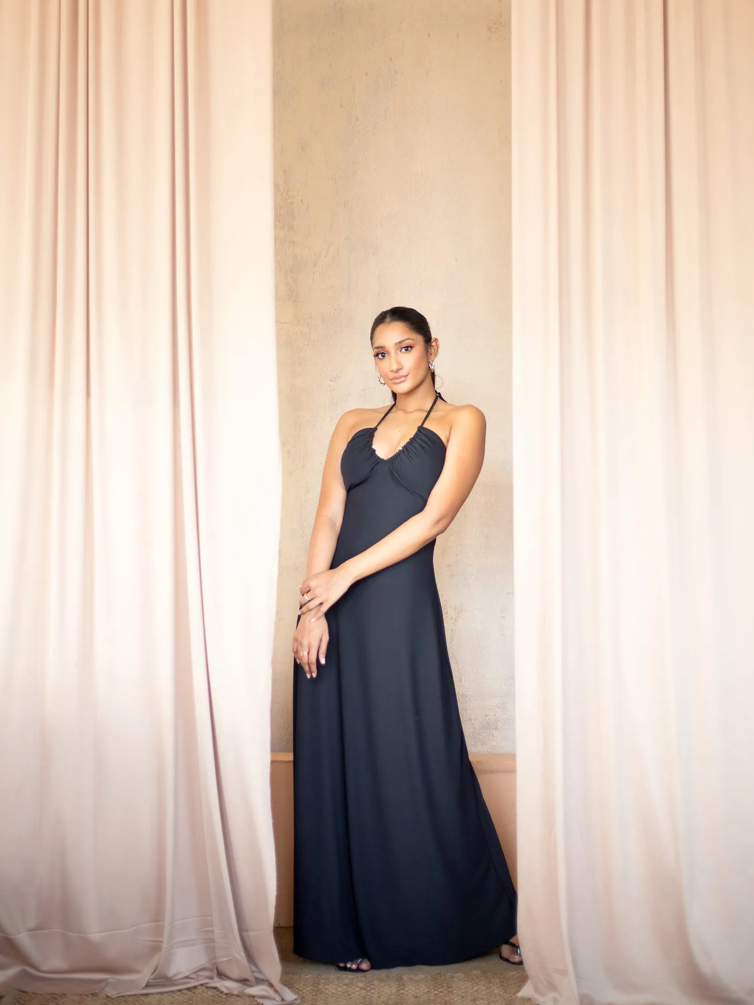 Halter Neck Back Tie up Maxi Dress