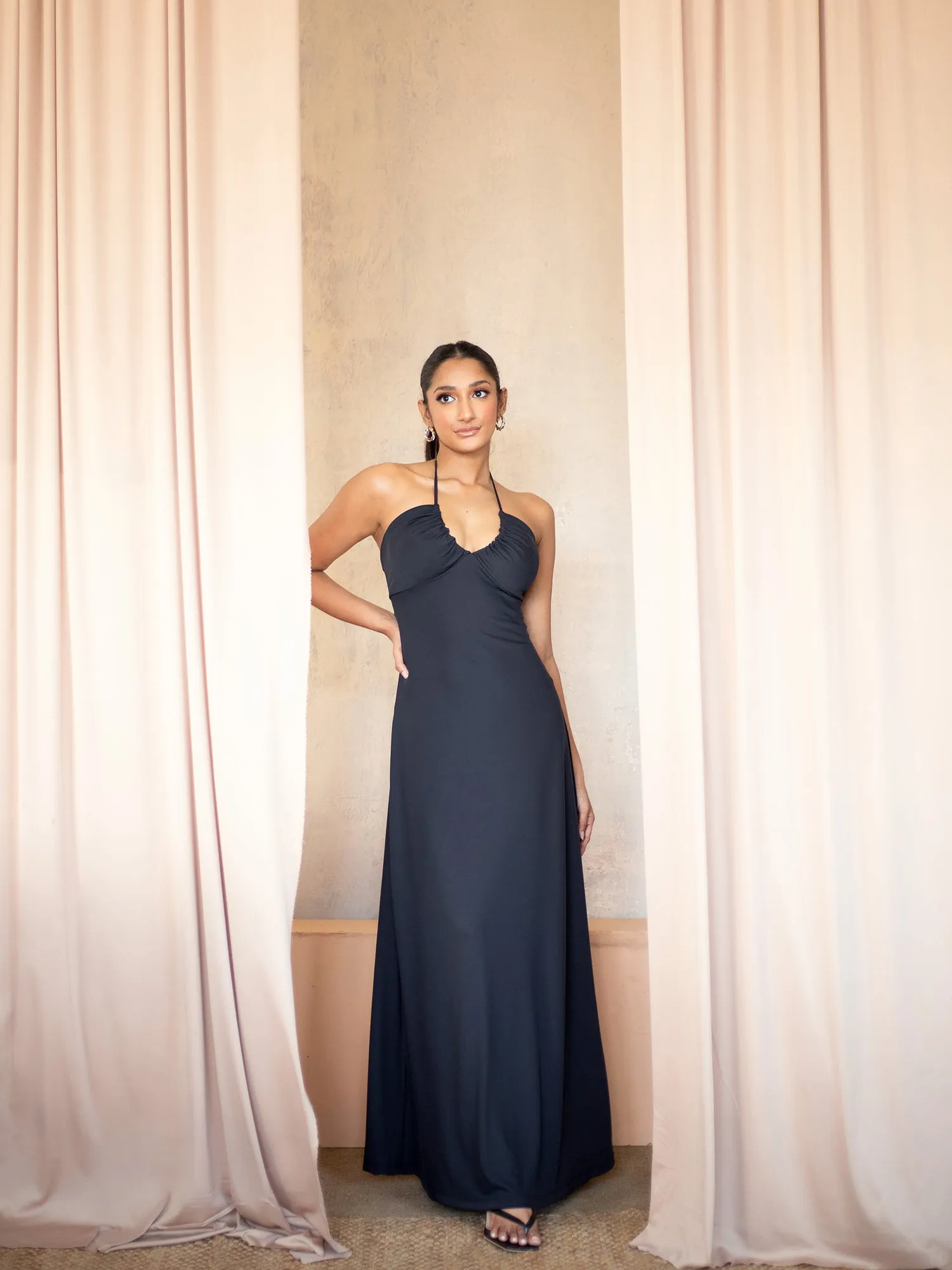 Halter Neck Back Tie up Maxi Dress