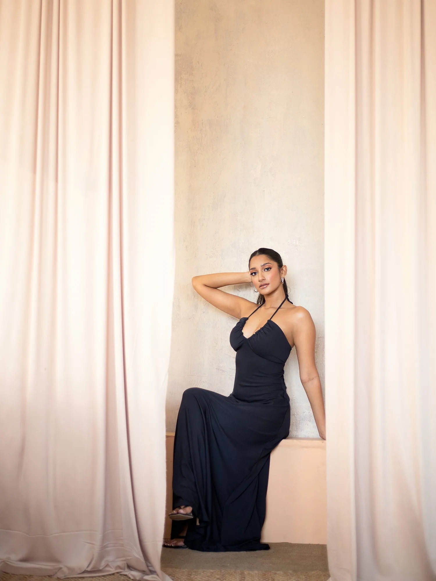 Halter Neck Back Tie up Maxi Dress