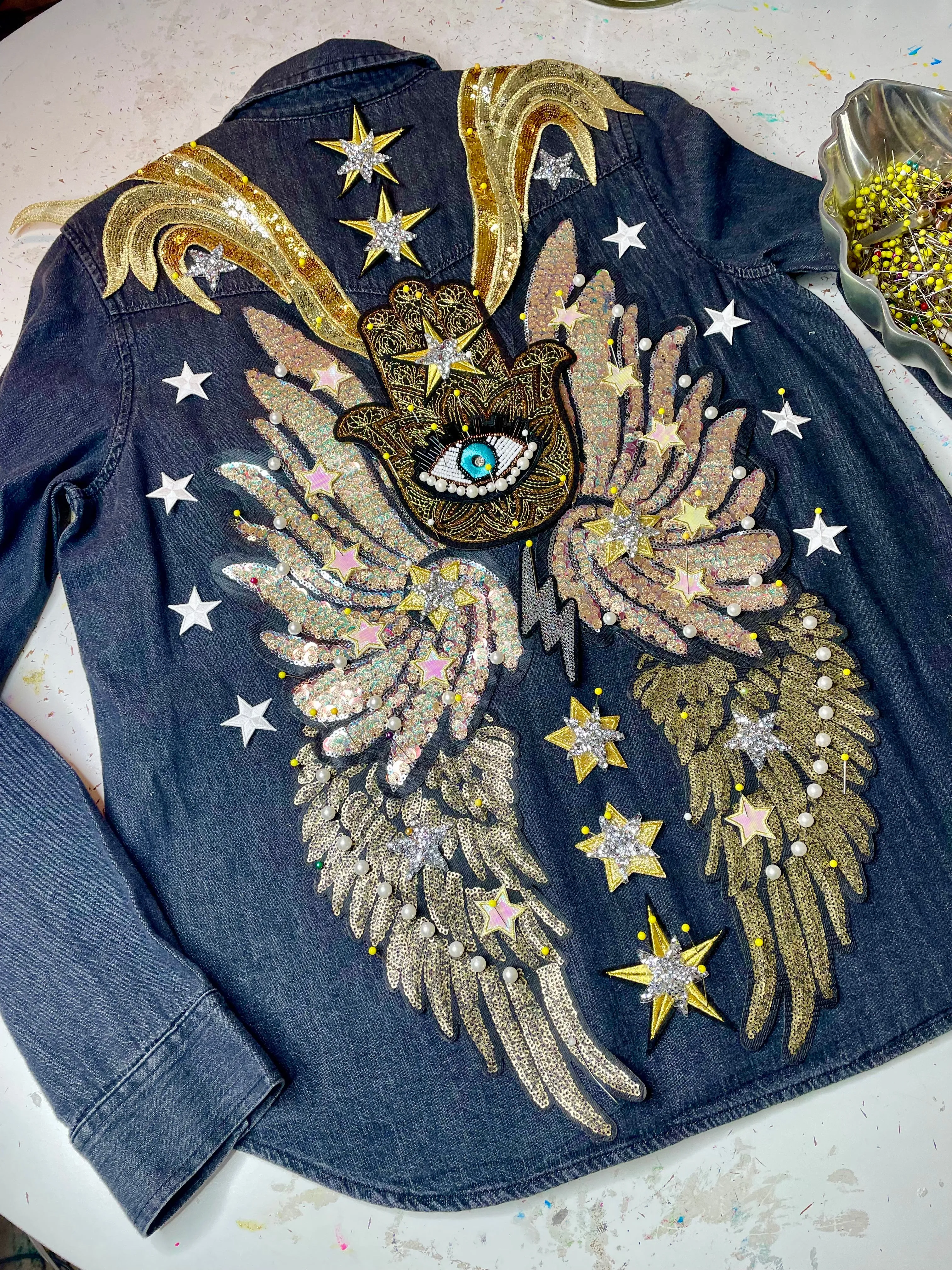 Hamsa and angels Masters of Protection Denim Shirt/Jacket