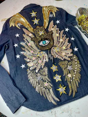 Hamsa and angels Masters of Protection Denim Shirt/Jacket
