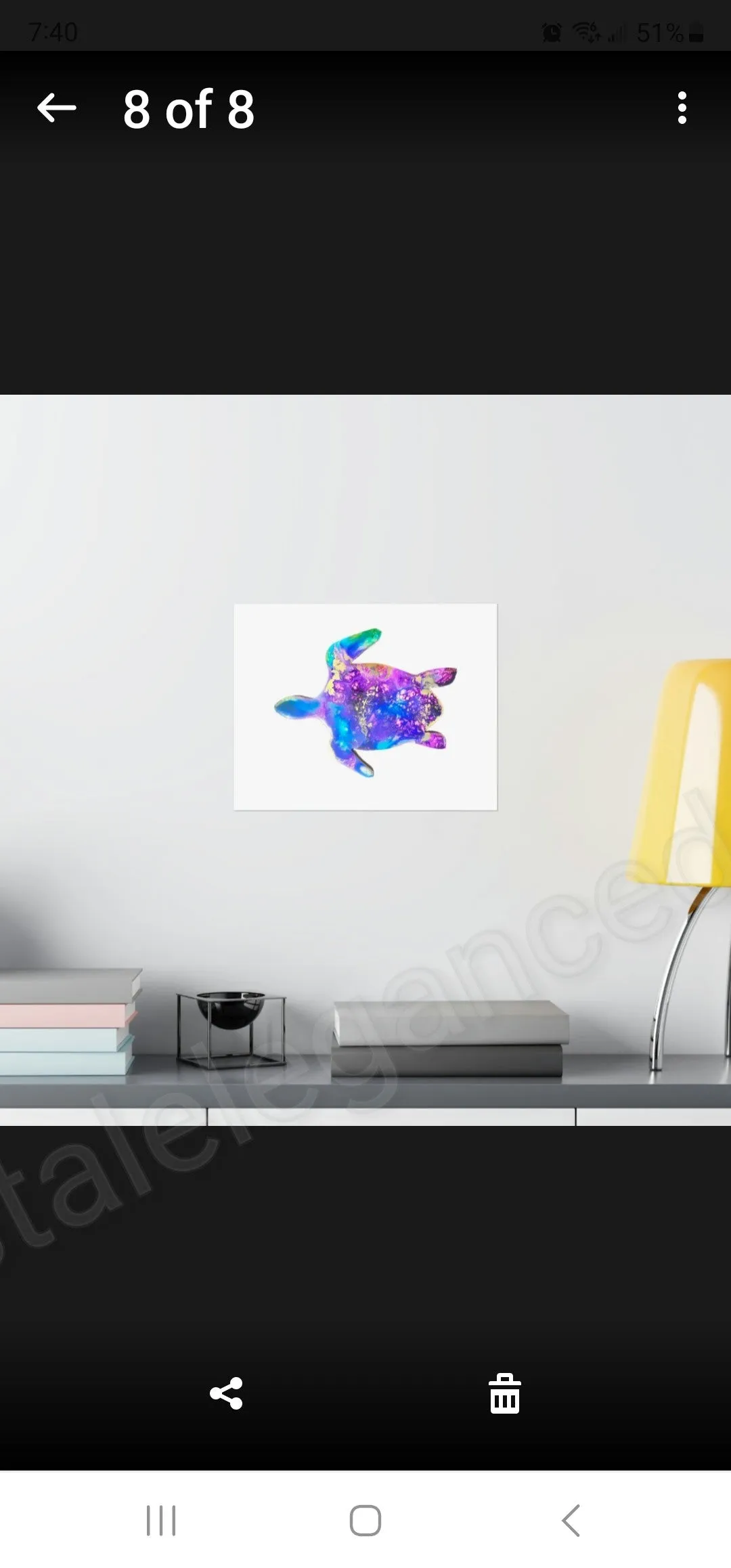 Handmade Blue and Purple Tropical Sea Turtle Wall Print