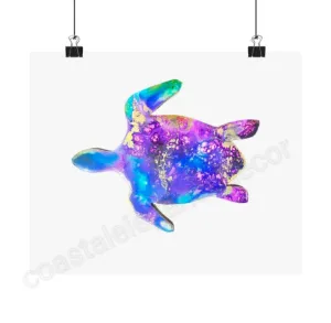 Handmade Blue and Purple Tropical Sea Turtle Wall Print