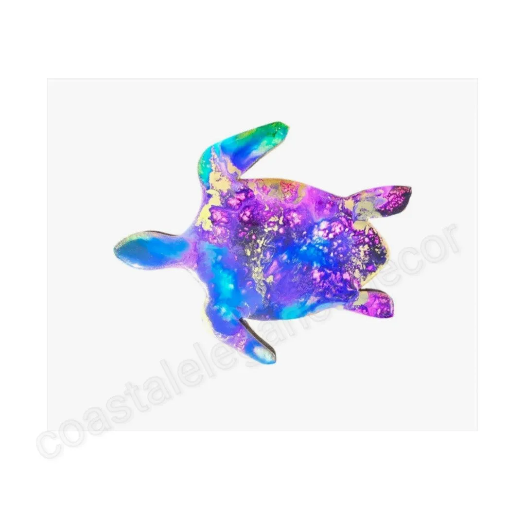 Handmade Blue and Purple Tropical Sea Turtle Wall Print