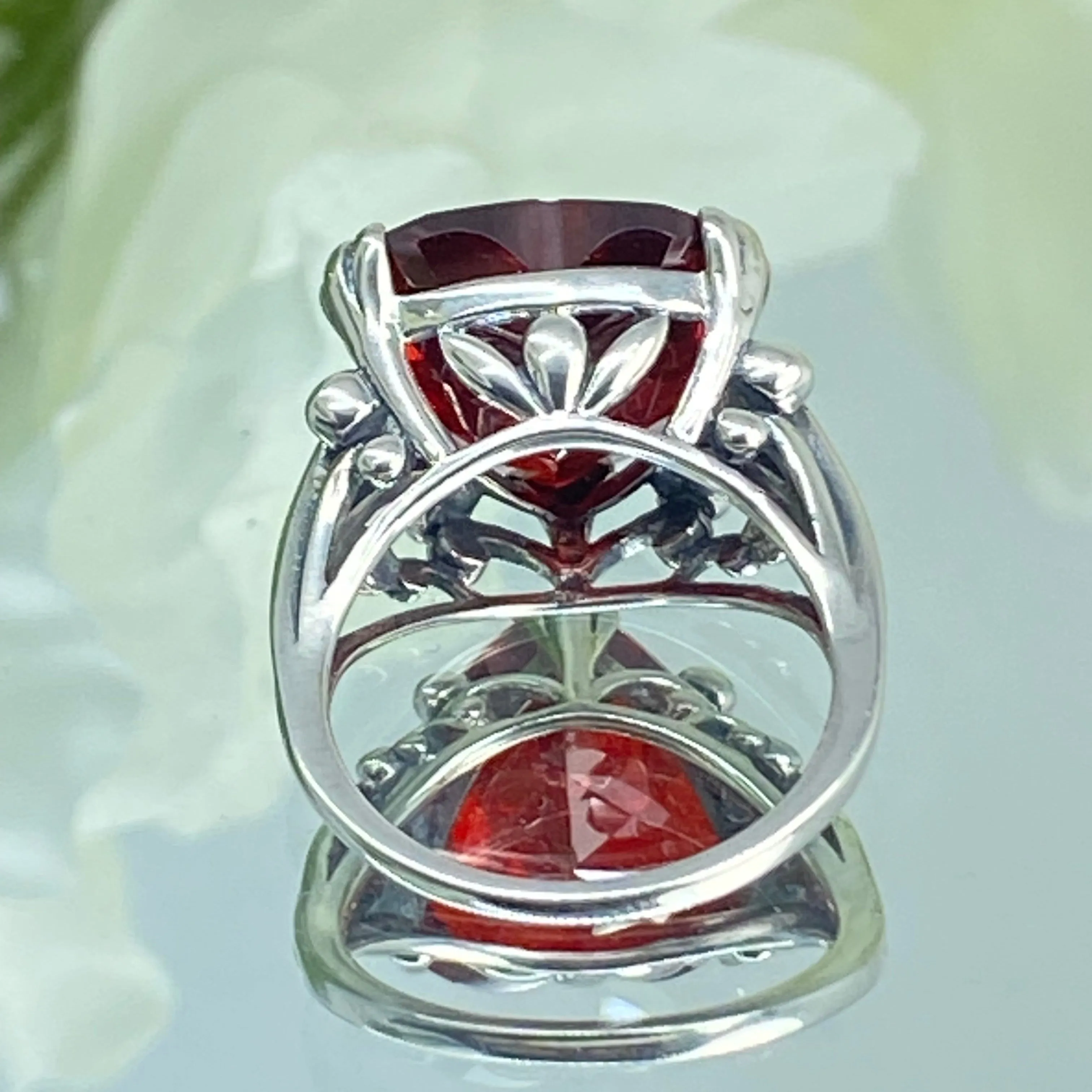 Heart Ring, Size 7, Red Garnet CZ, Art Deco Jewelry #D213 - Ready to Ship